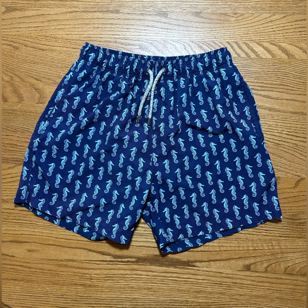 Men's Vintage Summer Navy Seahorse Print Swim Trunks Size Medium